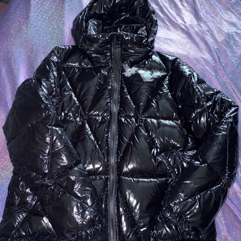 Karl Lagerfeld Paris Women's Hooded Glossy Puffer Jacket